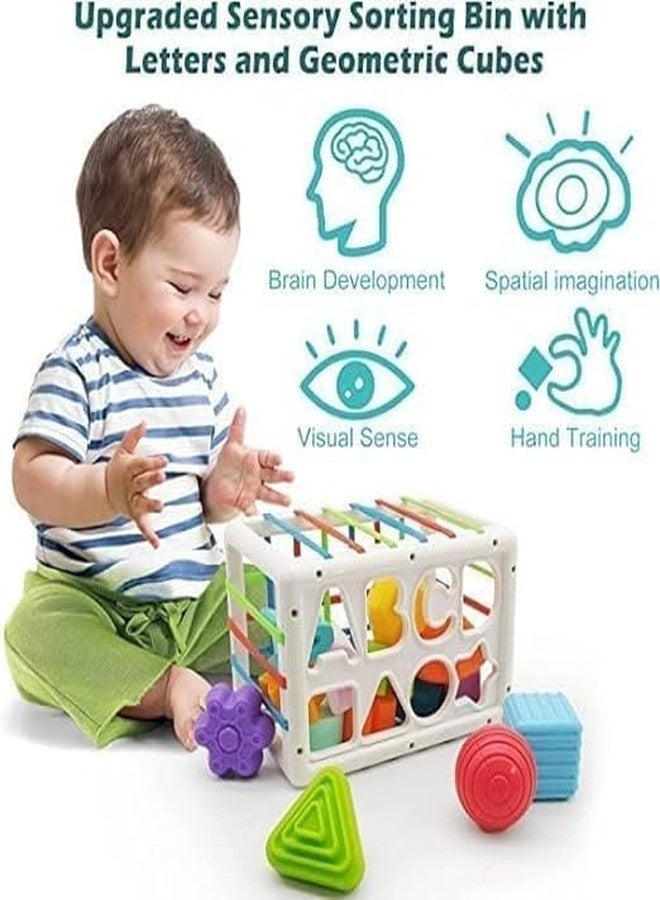 RAHU Baby Shape Sorting Toy, Montessori Sensory Toys with Blocks Colorful Cube and Alphabets, Shape Sorting with Elastic Bands Fine Motor Skill Toy, Preschool Learning Toys - Image 3